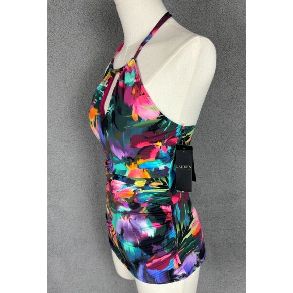Ralph Lauren JUNGLE PARADISE High-Neck Halter Tankini Swim Top Floral US 6 NWT's - Picture 2 of 8
